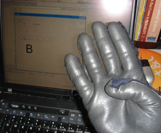 The Flex Sensor glove fully hooked up for testing.